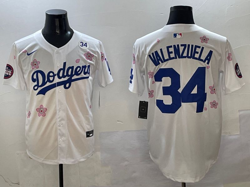 Men Los Angeles Dodgers #34 Valenzuela White Sakura Edition 2025 Nike MLB Jersey style 8->los angeles dodgers->MLB Jersey